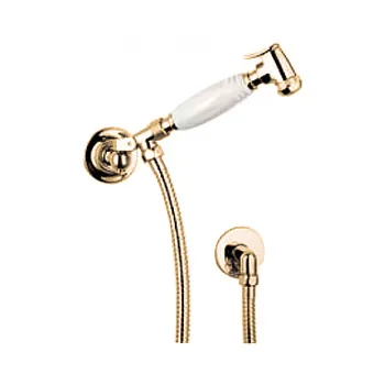Гигиенический душ с держателем Devon&Devon шлангом и выпуском из стены с ручкой белой золото светлое MARK17