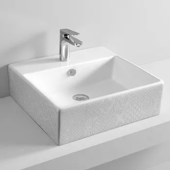 Раковина Artceram Quadro 50х48, 1 отв., с переливом, белый глянцевый, декор: Cementina QUL002 01 86