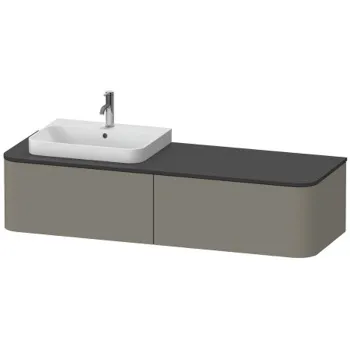 Duravit Happy D.2 Plus Столешница 16x1300x550мм для тумбы #HP4934, HP4944, HP4954, HP4963, HP4973 с вырезом под 1 раковину SX, цвет: graphite supermat