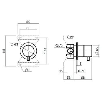 Переключатель (скрытая часть) QuadroDesign Source/Ottavo SOURCE/OTTAVO из стены на 2 потребителя Pink gold PVD IN044OR
