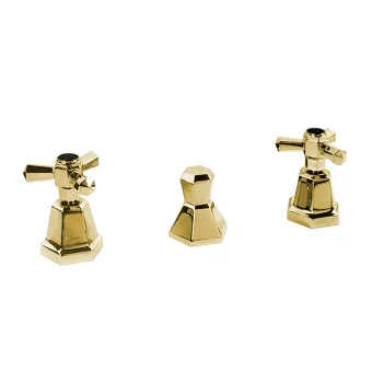 Смеситель для биде Stella Eccelsa на 3 отверстия 3600, без излива, с донным клапаном, золото 24К EC 00200 AU00