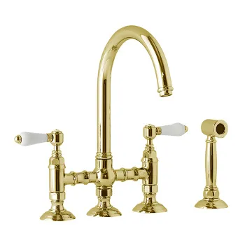 Смеситель для кухни Nicolazzi El Capitan на 4 отверстия, с вытяжным ручным душем, gold 1460WSGO69