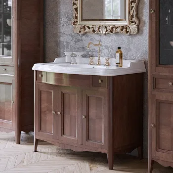 Тумба с раковиной Tw Veronica Simas AR874bix1 105x56, с 1отв., 2 верх.ящ. 3 распашные дверки, доводч. Blum, ручки Riflesso бронза, noce VER5105-N+AR874bi*1 комплект