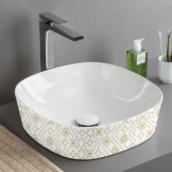 Раковина Artceram Ghost 42, без отв., без перелива, на столешницу, белый глянцевый, декор: El moro GHL001 01 90