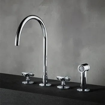 Смеситель для кухни Fantini Icona Classic 4 отв, без донного клапана, излив 215, с ручн душем, хром 53 02 R051