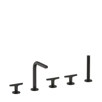 Смеситель на борт ванны Fantini Sailing на 5 отверстий, с изливом, ручным душем и шлангом 1500, Deep Black PVD 67 S1 J065