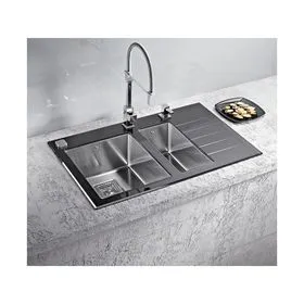 ALVEUS мойка CRYSTALIX 20 (черный) 860X540 1+1/2 левая, с сиф.1127260, кол.1119835,доз.1069687