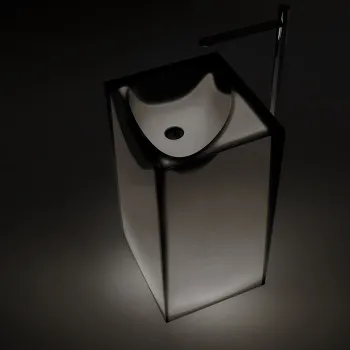 Раковина Antonio Lupi Astro 50х45х85, без отв., слив в пол, с дон. клапан, сифоном и трубой слива, Cristalmood, Fume А0002451403