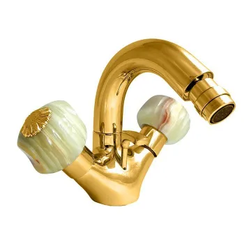 Смеситель для биде Nicolazzi Onice с 2мя ручками, с донным клапаном, излив: 132мм, золото 2134GO09O