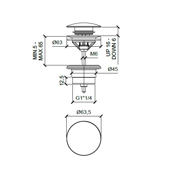 Донный клапан Almar 1 1/4 для раковины, хром E094000.CR