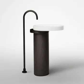 Раковина Falper Eccentrico Wn5 Cristalplant на пьедестале из Acacia, полотенцедержатель Onice, донный клапан 56G и сифон 52G в комплекте, размер 6, WN50630400000