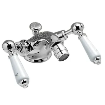 Смеситель для биде Devon&Devon Dandy на 1 отв. с донным клапаном c ручками белыми хром MARF55CR