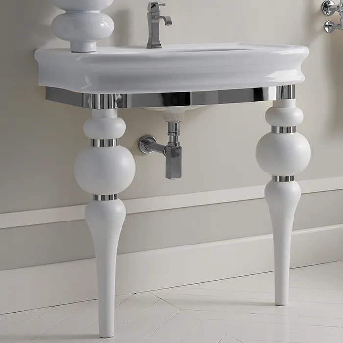 3SC Consolle Консоль Via Veneto 70х52хh96см, с раковиной LA11 и сифоном, напольная, цвет: белый матовый/хром VV3070SL