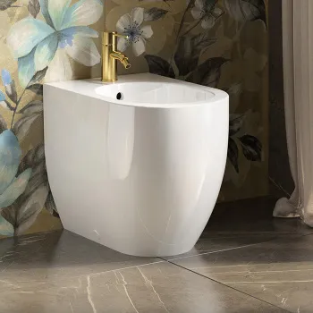 Биде приставное Kerasan Flo 55, с 1 отв под смеситель, белый, крепить на силикон или на крепеж 762901 312401