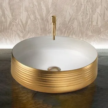 Раковина Terzofoco Sinks Cippo WHITE INSIDE AND SATING GOLD OUTSIDE для установки на столешницу 0201GWG