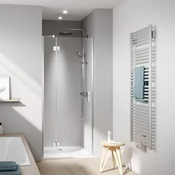 Дверь в нишу Kermi Liga c непод.сегментом LI SFL 1200x2000, глянцевое серебро+прозрачное стекло с Kermiclean, LI SFL 12020 VPK