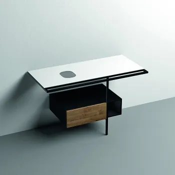 Структура металлическая напольная Kerasan Thelma 120х74, нерж сталь, с полкой,ящиком, с отв под раковину,полотенц, белый мат/черный матовый 9323k4