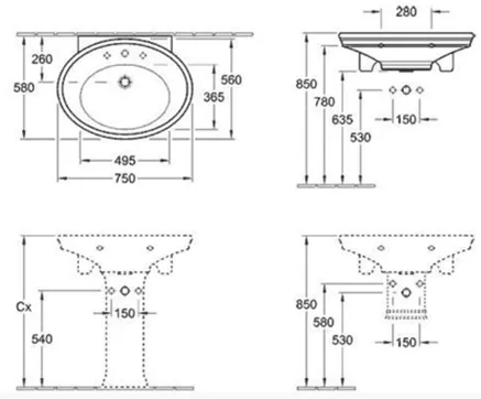 Раковина Villeroy Boch Amadea 1 750 585 718575r2 728500r2 Star White Ceramicplus
