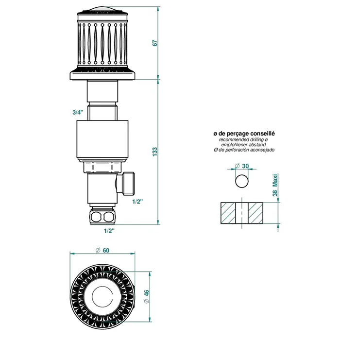 Вентиль смесителя для раковины THG Malmaison Cristal U94-F31-35 soft matt gold