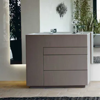 Тумба с раковиной Noorth Milldue Edition Touch 1000х400х880, напольный, 3 ящика, слив в пол, раковина Milltek белая матовая, отделка Argilla матовый, 371865