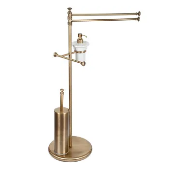 Стойка напольная Tw Harmony 004 комбинированная двойной п/держ, .керам.дозатор, держатель т/б, ёршик, бронза TWHA004br