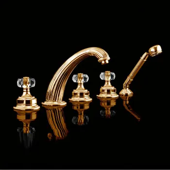 Смеситель на борт ванны Devon&Devon Excelsior King с 5 отверстиями переключателем и душем золото 24к EXC-KN150GK