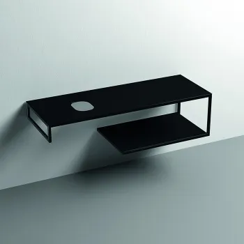 Структура металлическая подвесная Kerasan Louise 140, нерж сталь, с полкой, с отв под раковину,с полотенцедерж, черный матовый 9322k5