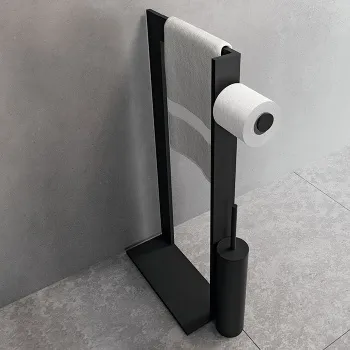 Стойка напольная с полотенцедержателем Novellini Frame держателем туалетной бумаги и ершиком для унитаза, черный матовый R90AKFPSRS-H
