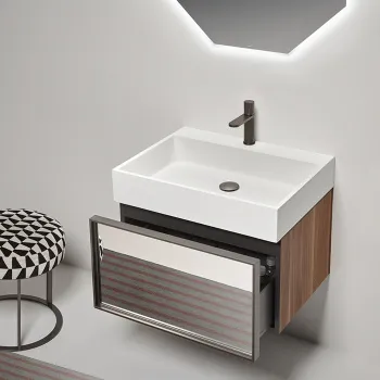 Комплект мебели Antonio Lupi Gesto 63х50хh50, с раковиной, с 1 ящиком с зеркальным фасадом, Noce canaletto/vetro argentato bronzo А0002426902