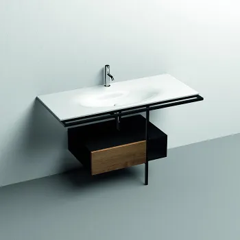 Структура напольная для раковины Kerasan Shape Thelma 1220 , нержавеющая сталь, ящик черный матовый, фронт дуб, черный матовый 9326K2