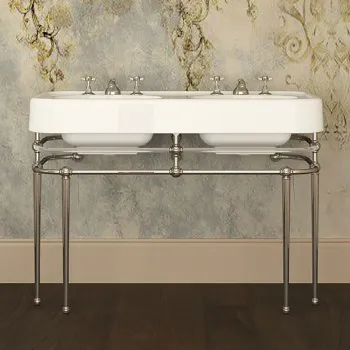 Консоль для двойной раковины Devon&Devon Crystal Memphis Wide Blues. 124,5x56,5xh74,3 глянцевый никель/плексигласс DDCRYMEMPHNK