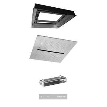 Верхний душ Fantini Acqua Zone Dream 530х530, потолочный, хромотерапия 4 цв.,Дождь, Ливень, Блестящая натуральная сталь 75 38 C031