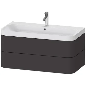 Duravit Happy D.2 Plus Тумба подвесная с умывальником 975х490х468 мм, с 1отв под смес., 2 ящ., выпуск и сифон в комплекте, цвет тумбы Графит супермат