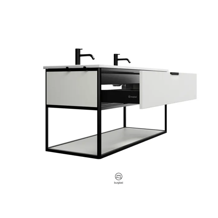 Burgbad Vry Комплект мебели 1230х496х600 мм, подвесной, 1 ящик, 1 полка, раков белая глянц с 2 отв д