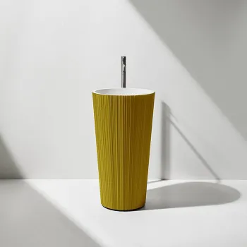 Раковина Antonio Lupi Plisse 47х85, без отв., слив в пол, с сифоном, донным клапаном и шлангом, Flumood, внешний Brass powder, внутри белый А0002451753