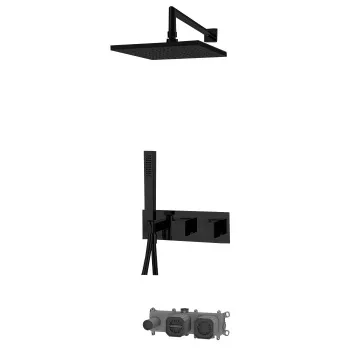 Душевая система Fima Carlo Frattini Sistemi Doccia верхний душ 25х25, с термостат смесителем и ручным душем, на 2 источника, чёрный матовый F3989WX3Q256NS