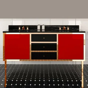 Тумба под раковину Devon&Devon Jazz 178,2 с 2мя дверцами и 3мя выдвижными ящиками фурнитура, золото. Материал - МДФ снаружи высокоглянцевый ла B3