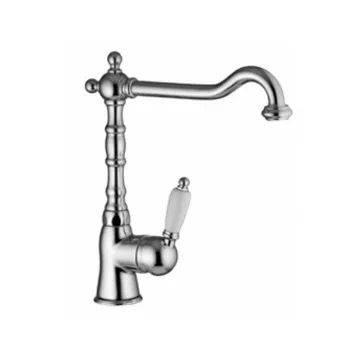 Смеситель для кухни однорыжажный Gattoni Retro с поворотным изливом,ручка белая, хром 6013565C0