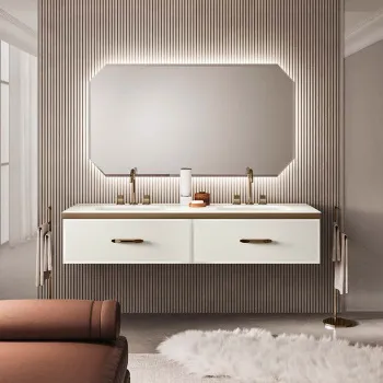 Столешница стеклянная Vitage Milldue Edition Hilton 1800х552х50, 2 интегрированных раковины, 3 отв для есит, профиль Bronzo, отделка Riso acidato, 5820.180.09/acidato.91*2*3