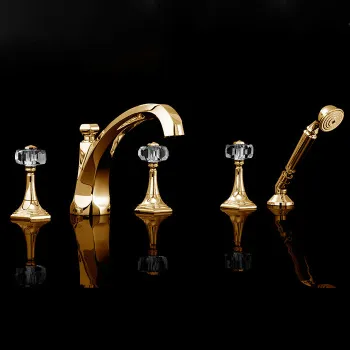 Смеситель на борт ванны Devon&Devon Excelsior Gemstone с 5 отверстиями переключателем и душем золото 24к EXC-GM150GK