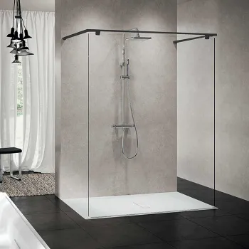 Душевое ограждение Novellini Kuadra Hf 1540х2147, с свободным входом, с полотенцедержателем, стекло прозрачное, профиль черный матовый, KUADFC156PS-1H