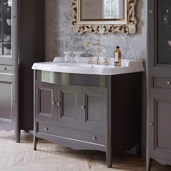 Тумба с раковиной Tw Veronica Simas AR874bix1 105x56, с 1отв., 3 расп. дв. и 1ящик, доводч. Blum, ручки Riflesso бронза, gridgio VER4105-G+AR874bi*1 комплект