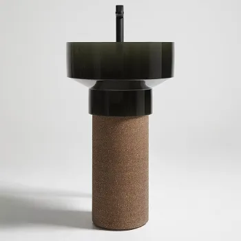 Раковина напольная Antonio Lupi Borghi 50х90, без отв., слив в пол, с донным клапаном и сифоном, пьедестал из пробки Natural, Cristalmood, Oleo А0002470151