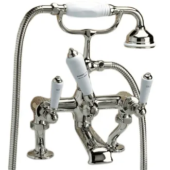 Смеситель для ванны Devon&Devon Dandy монтаж на стену без эксцентриков - межосевое расстояние 194мм с лейкой и шлангом никель блестящий MARF40BNKS