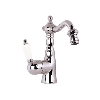 Смеситель для биде с высоким изливом Gattoni Orta с белой ручкой, с донным клапаном, 2751/27C0 OLD