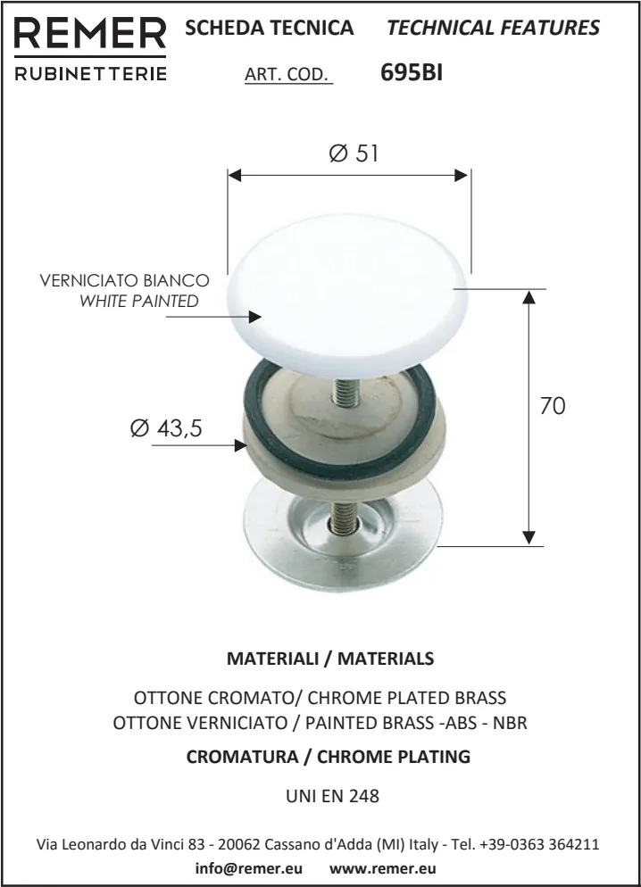 Заглушка Remer декор на раковину белая RR 695BI