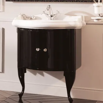 Тумба под раковину Kerasan Retro 7361 К1, база 69, 1046, черный глянцевый, ножки: черные, ручки: кристалл/кольцо-хром 7361K1