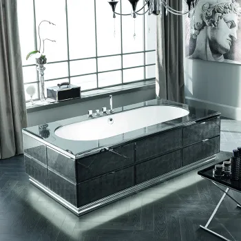 Основание для отдельностоящей ванны Vitage Milldue Edition Hilton 2000х1000х580, с подсв, цоколь и подставка сталь, отделка стекло alligator silver, 1823.73.98.LED