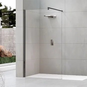 Душевое ограждение Novellini Kuadra H 970-1000х2050, с свободным входом, с настенным кронштейном, стекло прозрачное, профиль черный матовый, KUADH100-1H