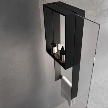 Аксессуары для кабины Novellini Frame 350х900, с внутренней полкой и внешним полотенцедержателем, для крепления на стекло, черный матовый R90AKFPSPO3590-H